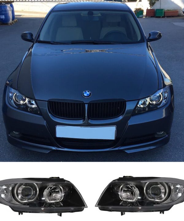 Kimpiris - Μπροστινά Φανάρια Set Για Bmw 3 E90 / E91 05-11 Angel Eyes Led Μαύρα H7/H7 Depo
