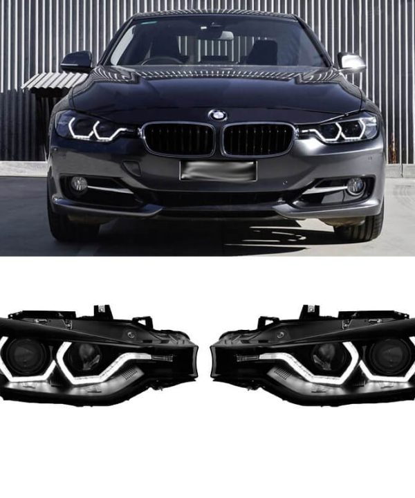 Kimpiris - Μπροστινά Φανάρια Set Για Bmw 3 F30 / F31 11-15 3D Angel Eyes Μαύρα H7/H7 Με Μοτέρ Sonar