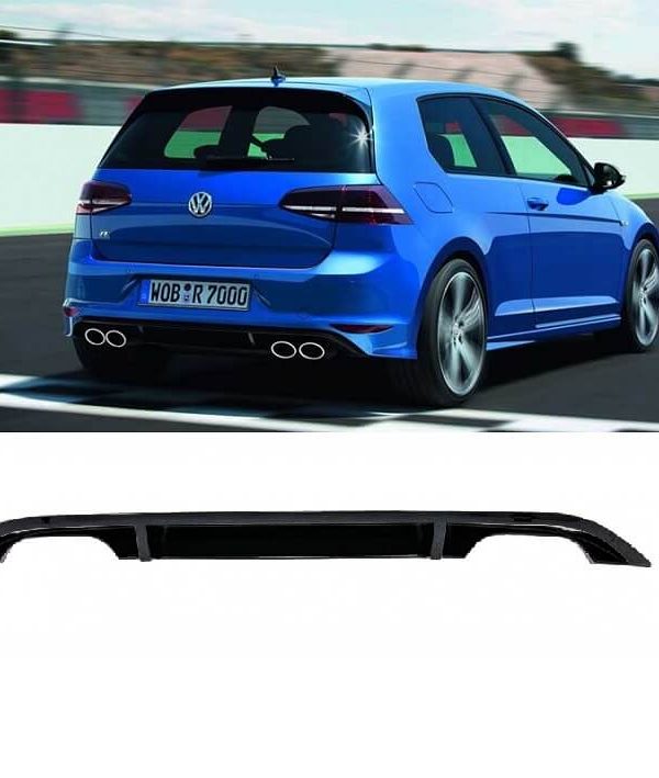 Kimpiris - Diffuser Πίσω Προφυλακτήρα Για VW Golf VII (7) 13-17 R-Look Για Απλή & GTI Έκδοση Προφυλακτήρα Με 2 Διπλές Εξάτμισεις Αριστερά & Δεξιά Γυαλιστερό Μαύρο Από Abs Πλαστικό 1 Τεμάχιο