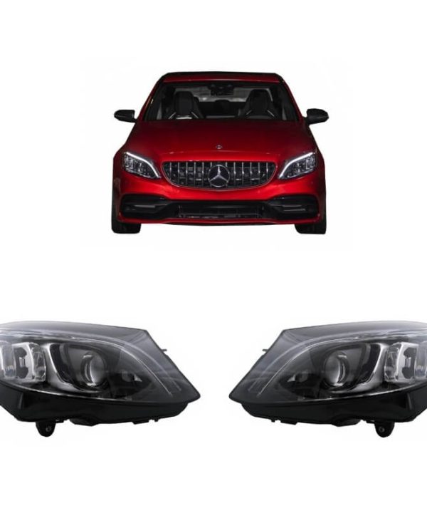 Kimpiris - Μπροστινά Φανάρια Set Για Mercedes-Benz C-Class W205 14-18 Led Upgrade Σε Multibeam Full Led DRL Μαύρα Με Μοτέρ Carner