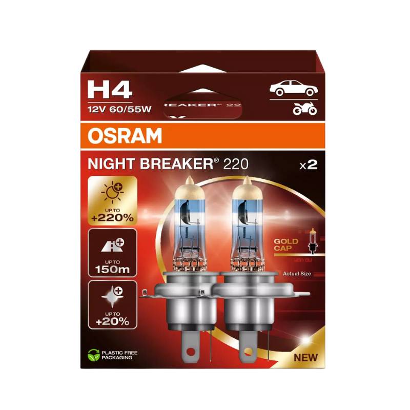 Kimpiris - Λάμπες Αλογόνου H4 12V 60/55w Night Braker 220 +220% Osram 64193ΝΒ220-2HB 2 Τεμάχια