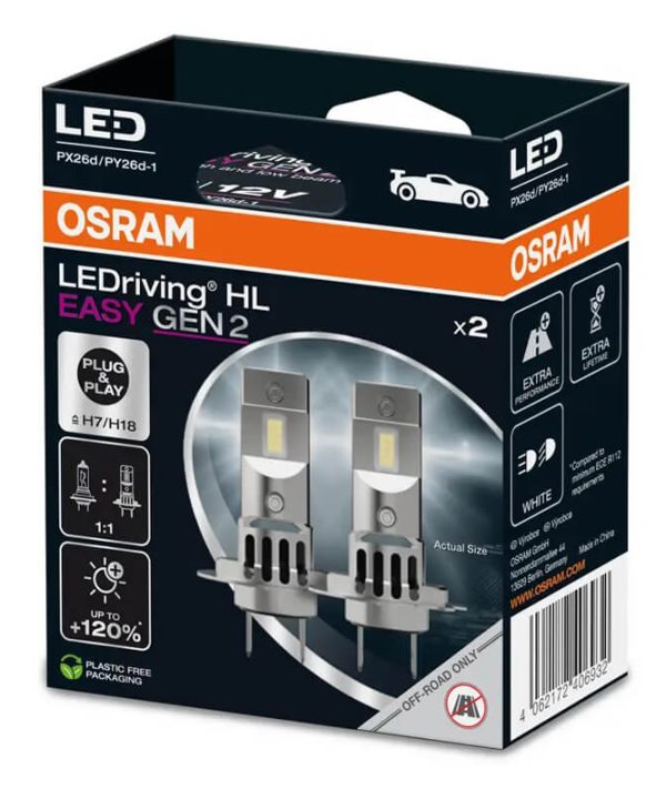 Alternative view of Λάμπες Led H7/H18 Osram LEDriving HL Easy Gen2 12volt 16watt 2000lm 6500k 2 Τεμάχια