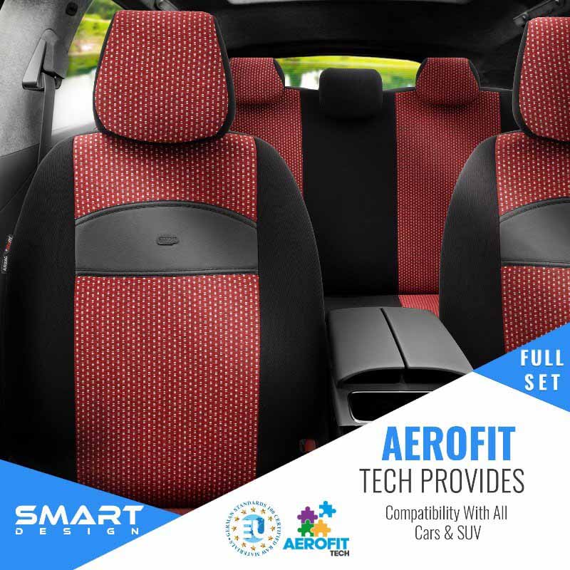 Καλύμματα Αυτοκινήτου Otom Smart Design Universal Ύφασμα / Δερματίνη Σετ Εμπρός / Πίσω 11 Τεμαχίων Μαύρο / Κόκκινο SLTSMT103-NZ - Image 6