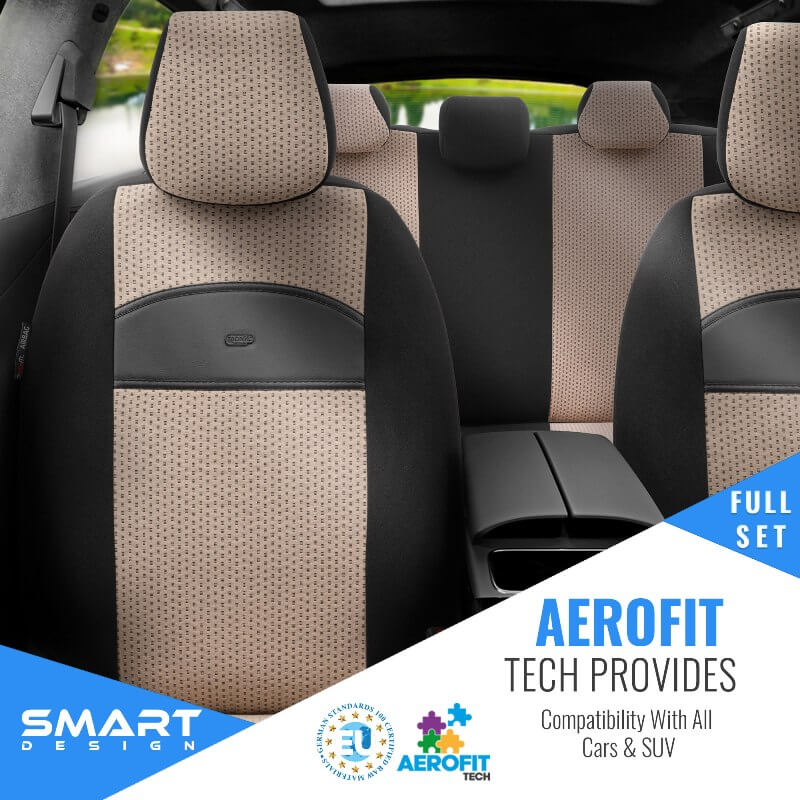 Καλύμματα Αυτοκινήτου Otom Smart Design Universal Ύφασμα / Δερματίνη Σετ Εμπρός / Πίσω 11 Τεμαχίων Μαύρο / Μπεζ SLTSMT106-NZ - Image 6