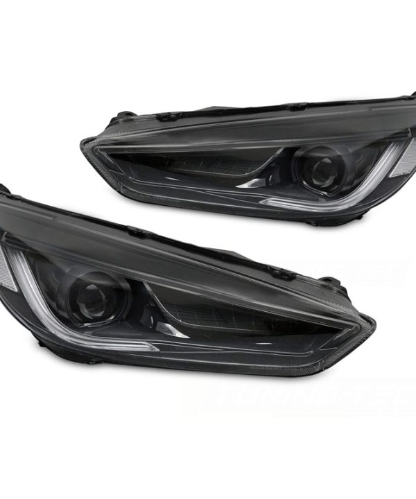 Kimpiris - Μπροστινά Φανάρια Set Για Ford Focus MK3 15-18 TRU DRL Led Lights & Dynamic Led Signal Black H7/H7 Χωρίς Μοτέρ JunYan
