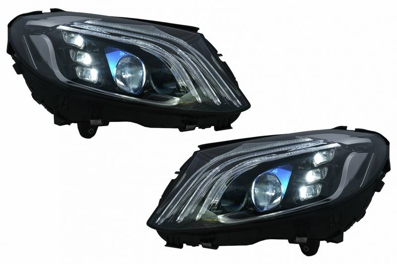 Kimpiris - Μπροστινά Φανάρια Set Για Mercedes-Benz C-Class W205 14-20 Upgrade To Maybach Full Led DRL Μαύρα Με Μοτέρ Carner