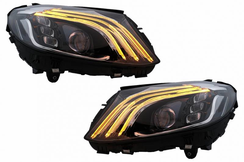 Μπροστινά Φανάρια Set Για Mercedes-Benz C-Class W205 14-20 Upgrade To Maybach Full Led DRL Μαύρα Με Μοτέρ Carner - Image 7