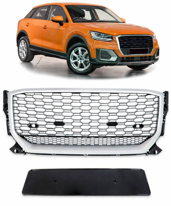 Kimpiris - Μάσκα Για Audi Q2 (GA) PreFacelift 2016-2020 RSQ2 Look Κυψελωτή Ασημί /  Μαύρο 1 Τεμάχιο