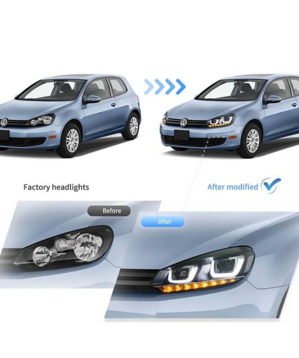 Alternative view of Μπροστινά Φανάρια Set Για Vw Golf VΙ (6) 08-12 DRL U-Type & Dynamic Φλας & Devil Eye Μαύρα H7/H7 Με Μοτέρ VLand