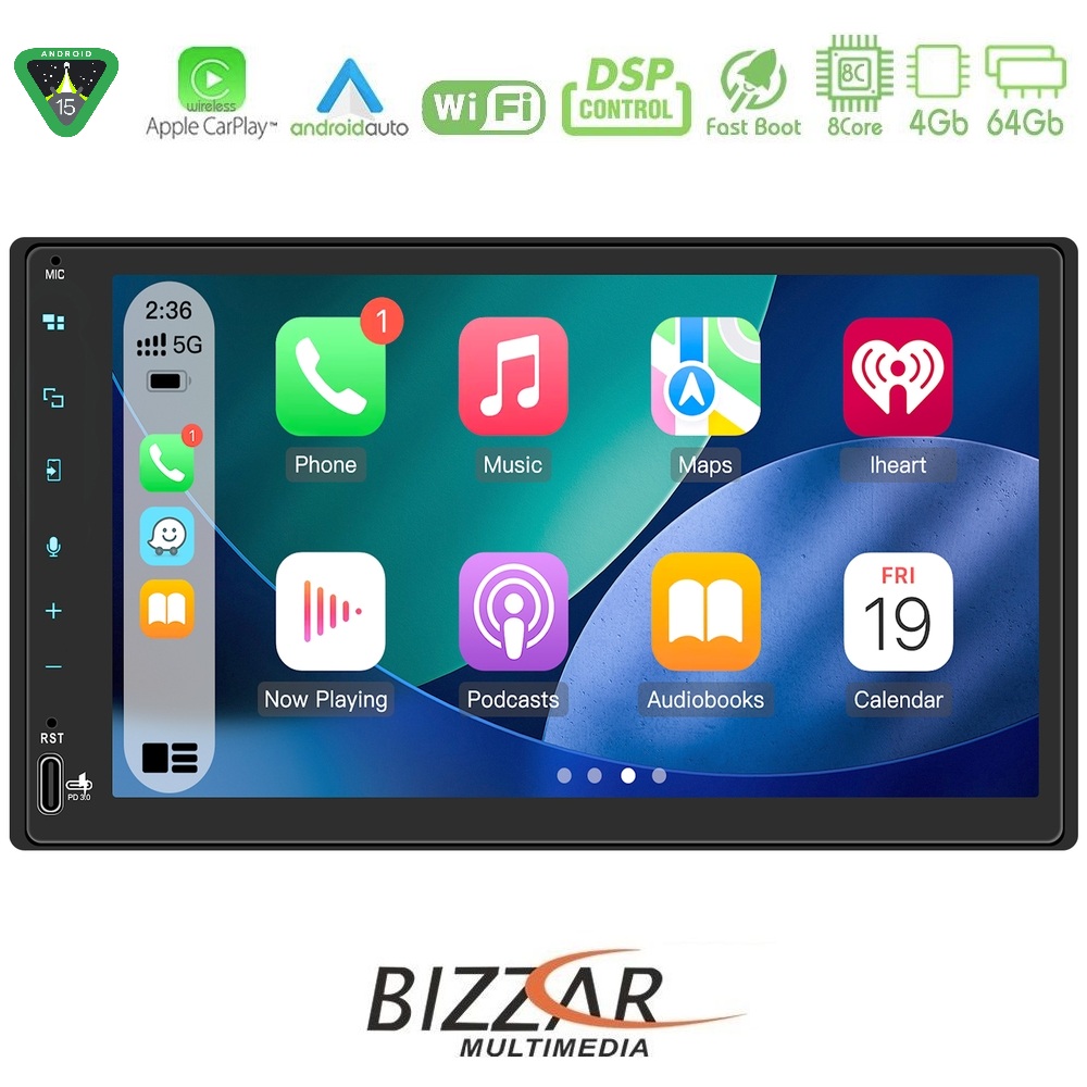 Kimpiris - Bizzar 2DIN Deck 8core Android15 4+64GB Navigation Multimedia Deckless 6.9" με Carplay/AndroidAuto