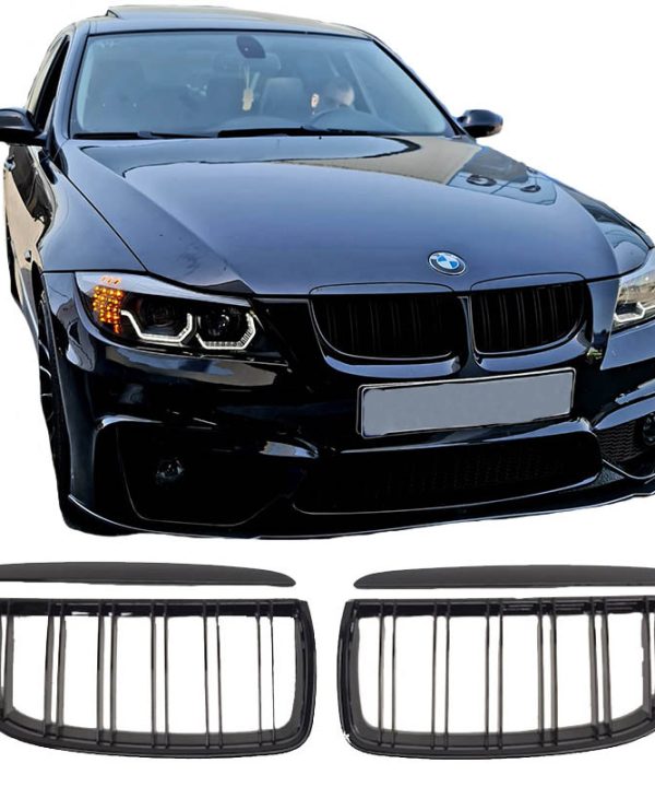 Kimpiris - Καρδιές Μάσκας Για Bmw 3 E90 /E91 05-08 M4 Look Με Διπλή Γρίλια Μαύρο Γυαλιστερό 4 Τεμάχια
