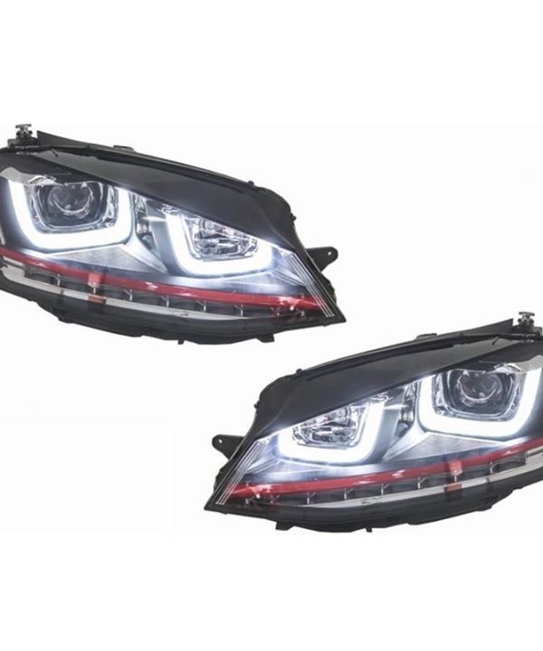 Alternative view of Μπροστινά Φανάρια Set Για Vw Golf VIΙ (7) 12-17 DRL U-Type GTI Μαύρα/Κόκκινο H7/H7 Με Μοτέρ Carner