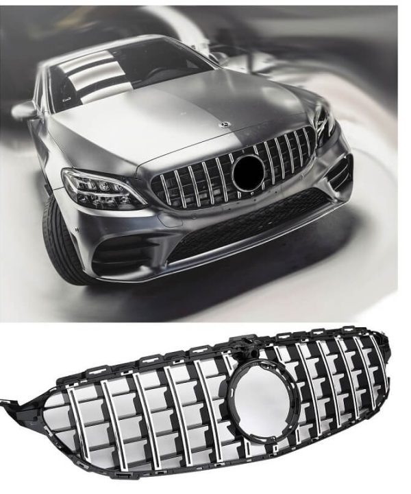Kimpiris - Μάσκα Για Mercedes-Benz C-Class W205 Facelift 18-21 GT Amg Panamericana Look 360° Μαύρο/Χρώμιο 1 Τεμάχιο