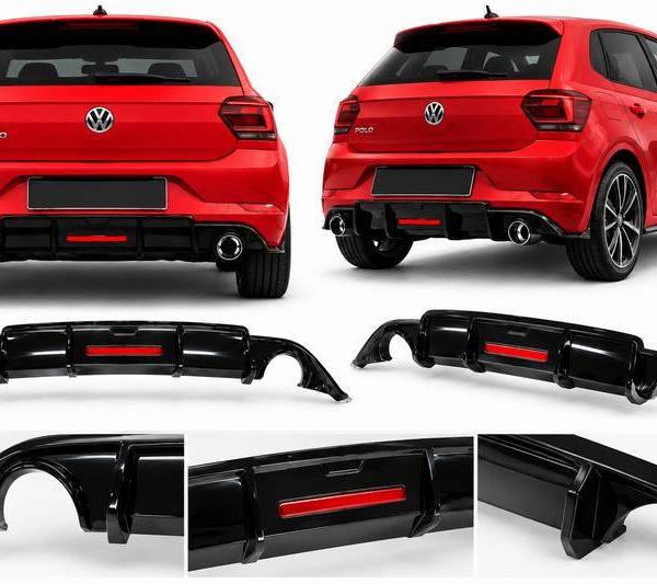 Alternative view of Diffuser Πίσω Προφυλακτήρα Για VW Polo 17+ AW mk6 R Look Μαύρο Γυαλιστερό Με Led -0----0- Από Abs Πλαστικό 1 Τεμάχιο