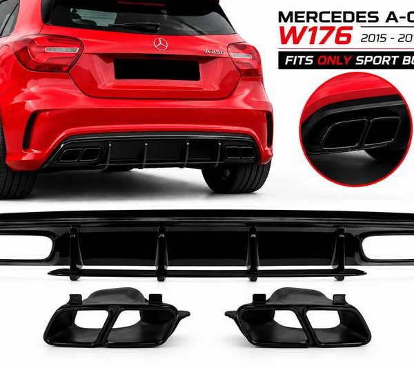 Kimpiris - Diffuser Πίσω Προφυλακτήρα Για Mercedes-Benz A-Class W176 15-18 A45 Amg Look Με Μπούκες Μαύρες -00---00-