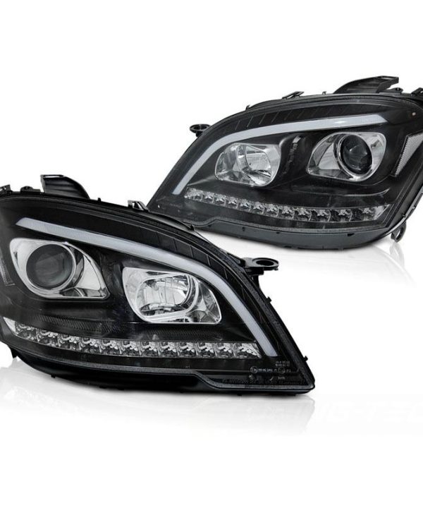 Alternative view of Μπροστινά Φανάρια Set Για Mercedes-Benz ML-Class W164 09-11 DRL Tube Lights Dynamic Φλας W166 Look Μαύρα H9/H1 Με Μοτέρ JunYan