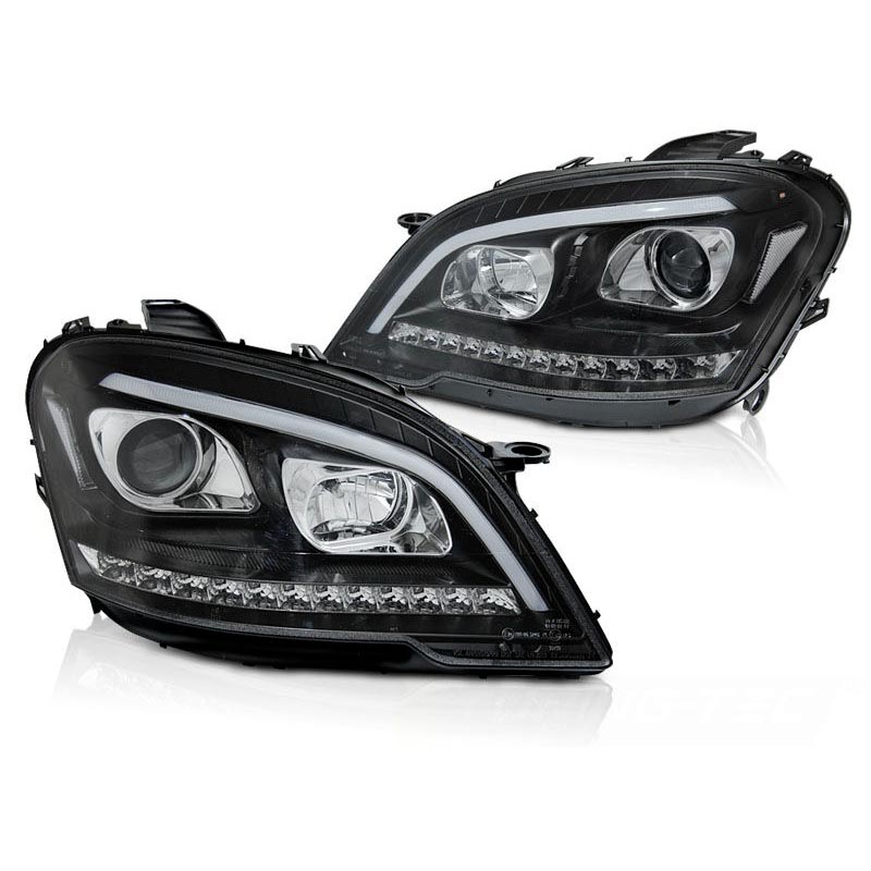 Μπροστινά Φανάρια Set Για Mercedes-Benz ML-Class W164 09-11 DRL Tube Lights Dynamic Φλας W166 Look Μαύρα H9/H1 Με Μοτέρ JunYan - Image 2