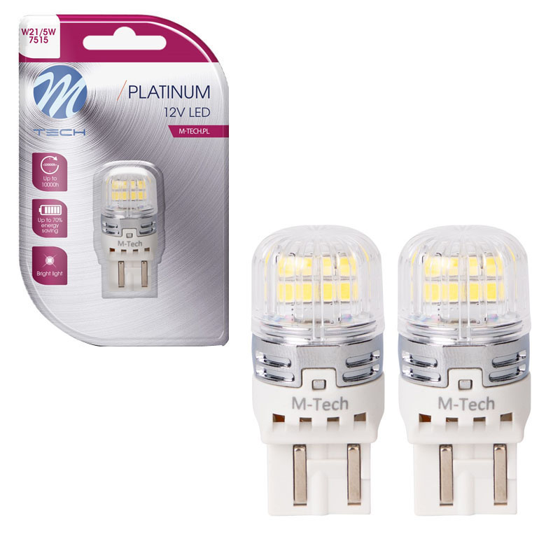 Kimpiris - Λάμπες Led T20 W21/5W Διπολικές M-TECH Platinum LB874W-01B 7515 16x2835SMD 12-30V Canbus White 2 Τεμάχια