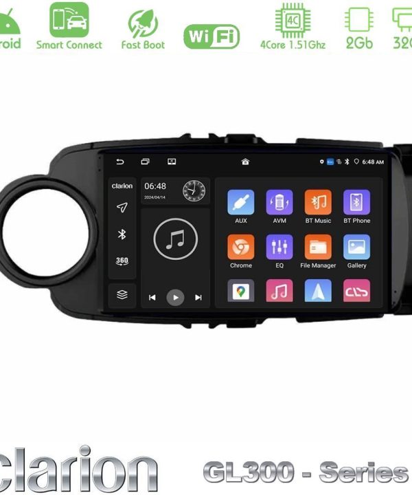 Kimpiris - Clarion GL300 Series 4Core Android ClarionOS 2+32GB Toyota Yaris 2015-2019  Navigation Multimedia Tablet 9" (Μαύρο Χρώμα) Με Carplay & Android Auto