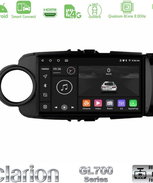 Kimpiris - Clarion GL700 QUALCOMM Series 8Core Android ClarionOS 4+64GB Toyota Yaris 2015-2019  Navigation Multimedia Tablet 9" (Μαύρο Χρώμα) Με Carplay & Android Auto