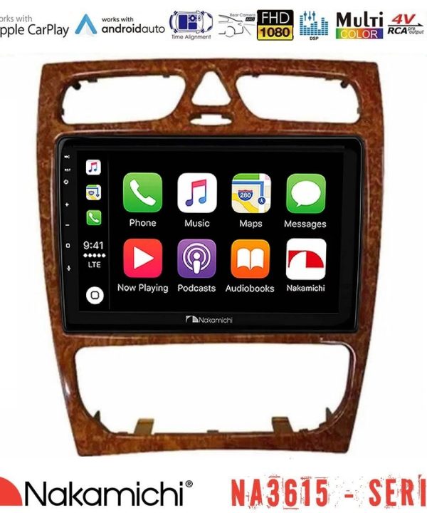 Kimpiris - Nakamichi NA3615 Series Με Wireless Carplay & Android Auto Mercedes C Class (W203) Media Station Tablet 9" (Wooden Style)