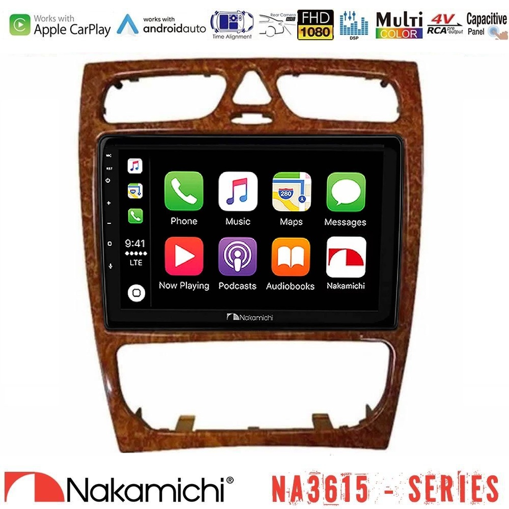 Kimpiris - Nakamichi NA3615 Series Με Wireless Carplay & Android Auto Mercedes C Class (W203) Media Station Tablet 9" (Wooden Style)