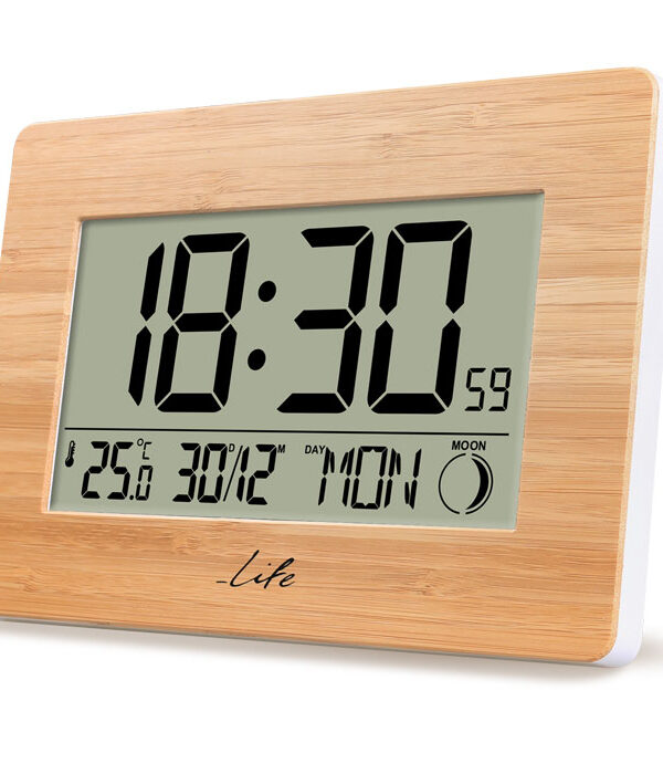 Bamboo ψηφιακό ρολόι ξυπνητήρι με XL οθόνη LCD και θερμόμετρο εσωτερικού χώρου. LIFE