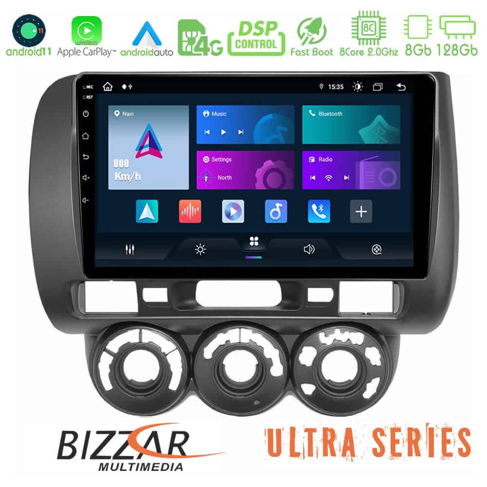Bizzar Ultra Series Honda Jazz 2002 2008 Manual AC 8core Android11 8128GB Navigation Multimedia Tablet 9