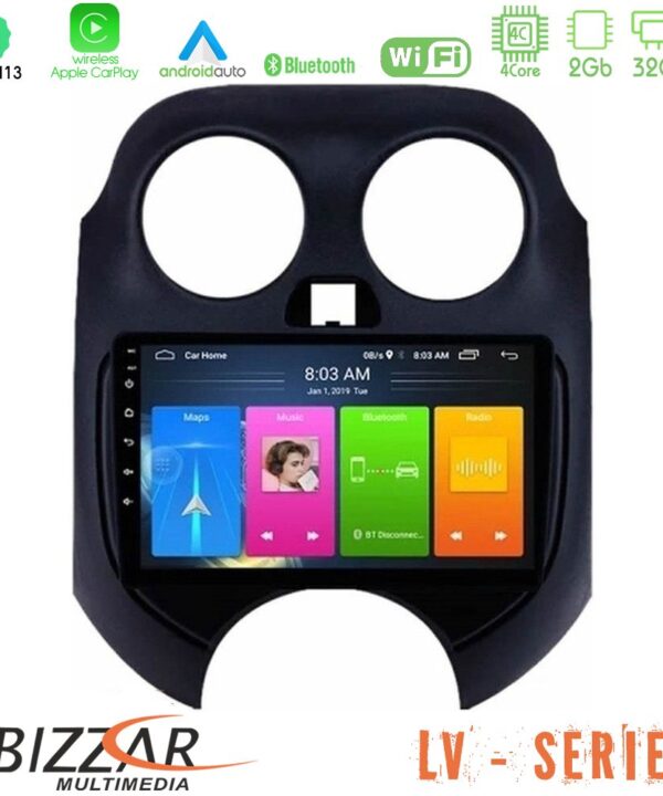 Kimpiris - Bizzar LV Series Nissan Micra 2011-2014 4Core Android 13 2+32GB Navigation Multimedia Tablet 9"