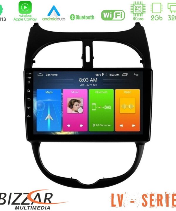 Kimpiris - Bizzar LV Series Peugeot 206 4Core Android 13 2+32GB Navigation Multimedia Tablet 9"
