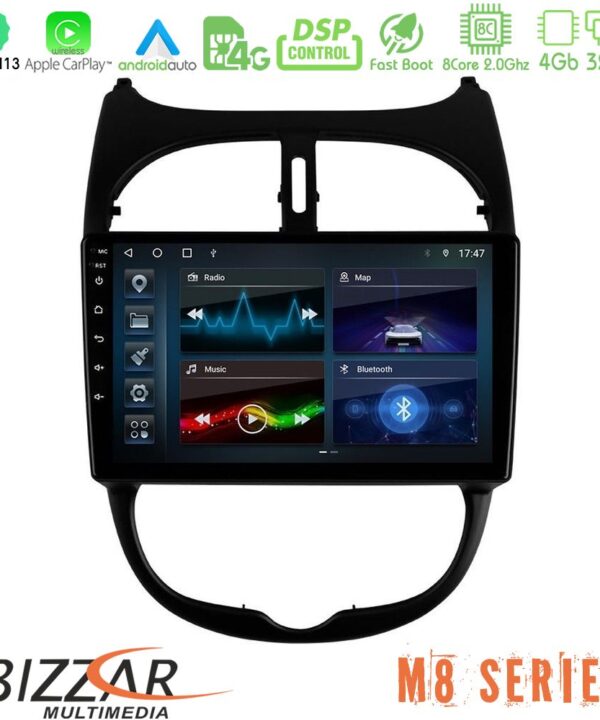 Kimpiris - Bizzar M8 Series Peugeot 206 8core Android13 4+32GB Navigation Multimedia Tablet 9"