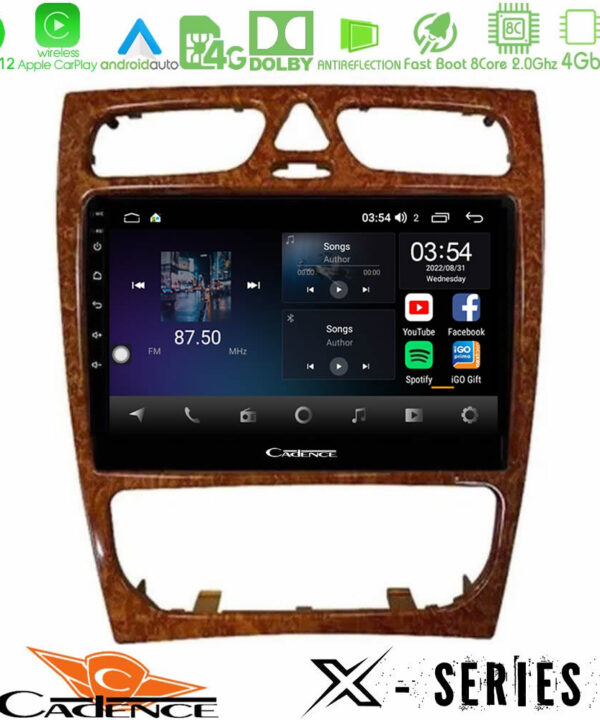 Cadence X Series Mercedes C Class (W203) 8core Android12 4+64GB Navigation Multimedia 9" (Wooden Style) Kimpiris