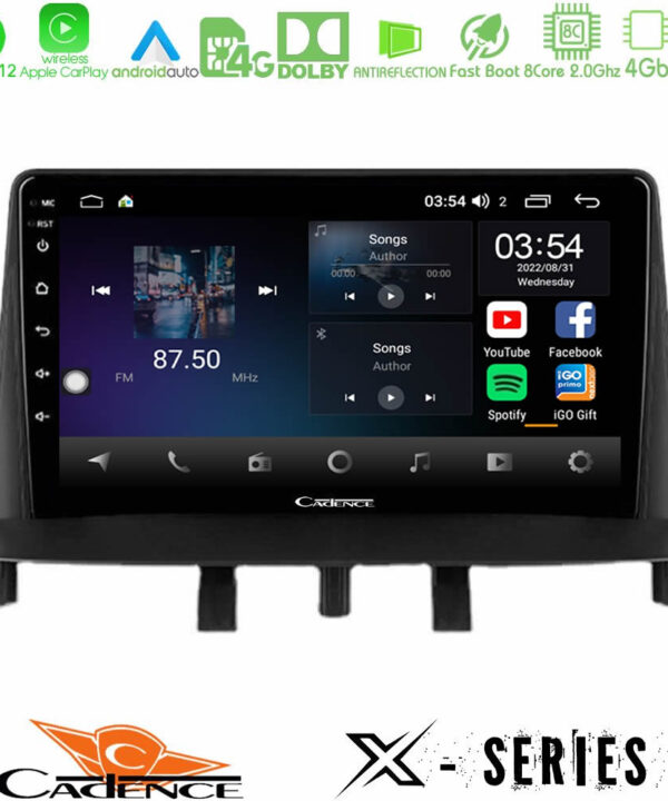 Kimpiris - Cadence X Series Renault Megane 3 2009-2013 8Core Android12 4+64GB Navigation Multimedia Tablet 9"