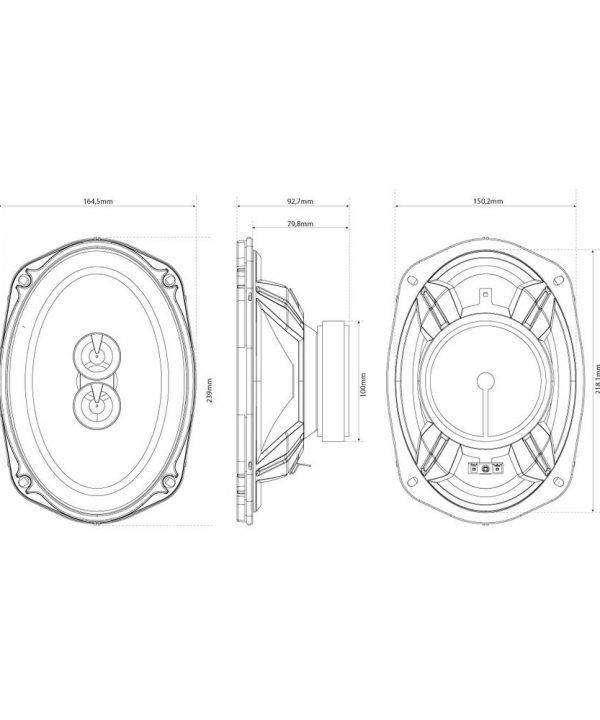 6x9“ (15x23cm) 3-way coaxial oval speakers 80W RMS 4Ω