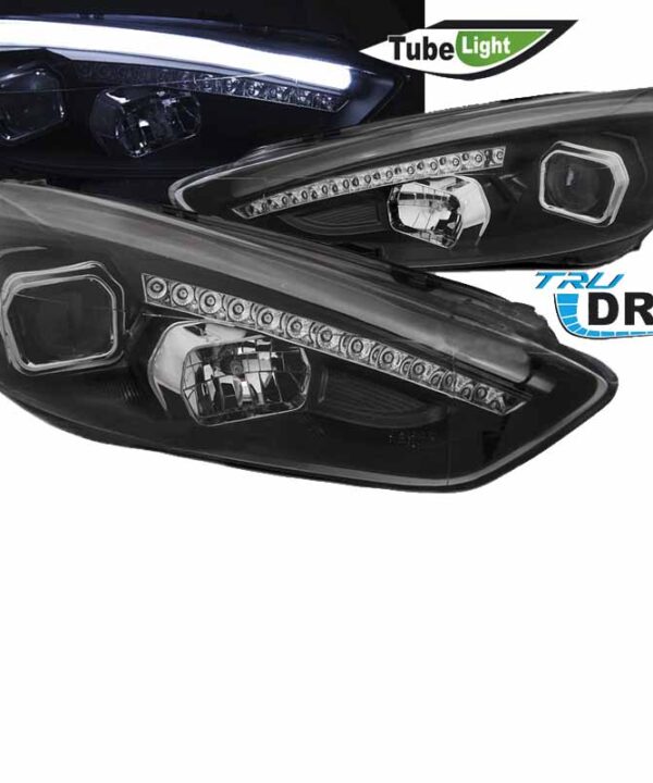 Φανάρια Set Για Ford Focus 15 18 TRU DRL Tube Lights amp Led Φλας Μαύρα H9H1 Με Μοτέρ 1