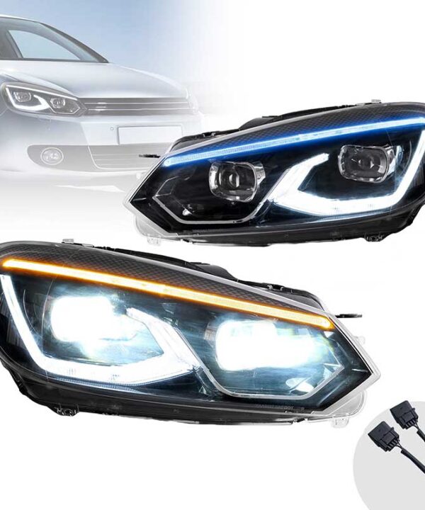  Φανάρια Set Για Vw Golf VΙ 6 08 12 Mk8 Golf Look Dynamic Start DRL amp Φλας Μαύρα Full Led Με Μοτέρ VLand 1