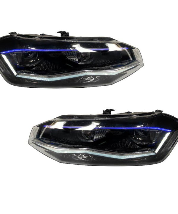 Φανάρια Set Για Vw Polo AW 17 DRL Led Tube GTI Look Μαύρα Με Ασημί Γραμμή Upgrade With Xenon With Motor 1