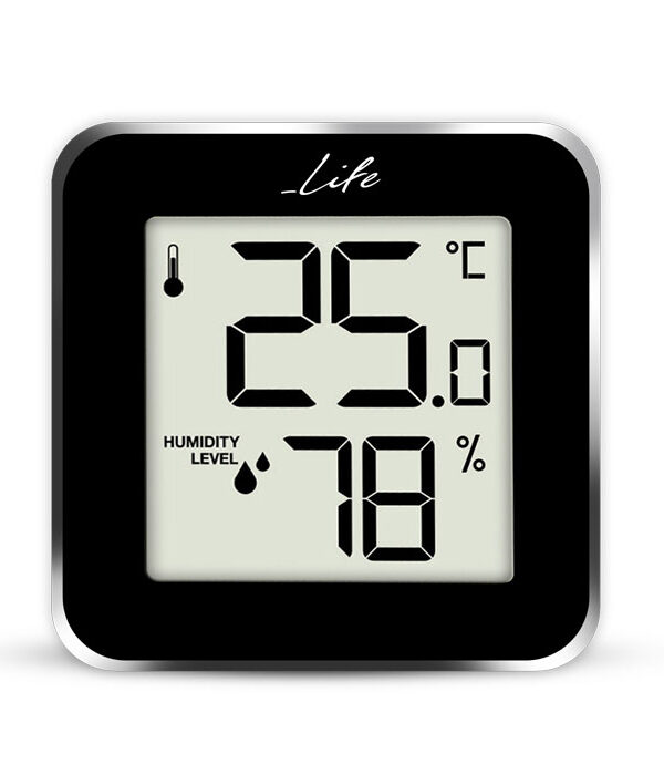 θερμόμετρο και υγρόμετρο εσωτερικού χώρου σε μαύρο χρώμα με πλαίσιο αλουμινίου. LIFE 1