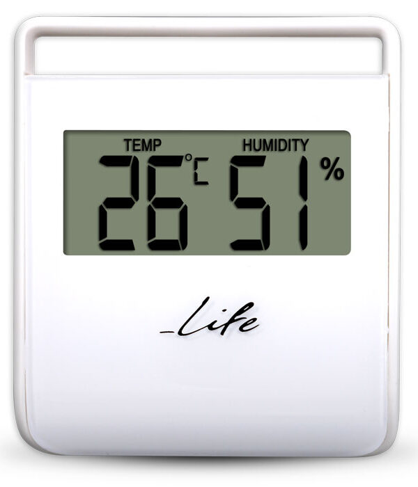 θερμόμετρο υγρόμετρο εσωτερικού χώρου σε λευκό χρώμα. LIFE 1