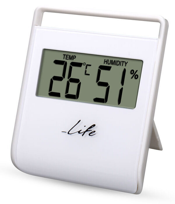 θερμόμετρο υγρόμετρο εσωτερικού χώρου σε λευκό χρώμα. LIFE